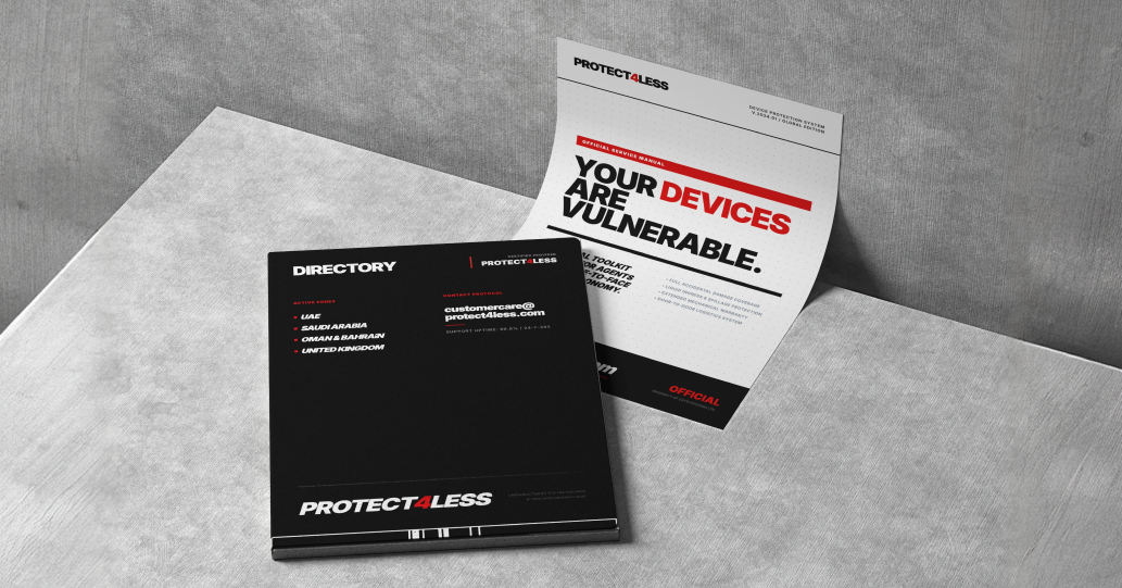 Protect4Less brochure — cover + spread
